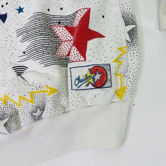 Vintage Converse Chucks Rare All Over Print Star Pullover Sweatshirt Medium - Picture 4 of 12